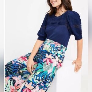 Women $98 designer ann taylor tropical print linen wide-leg palazzo pants size S